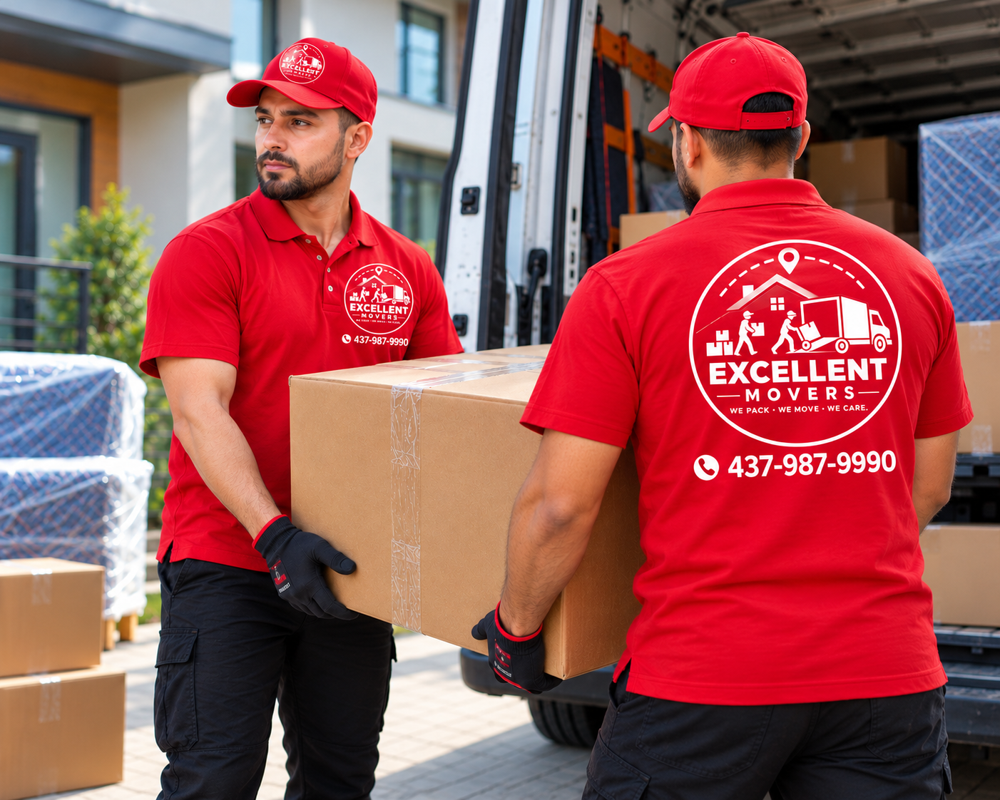 Excellent Movers team wearing branded uniforms