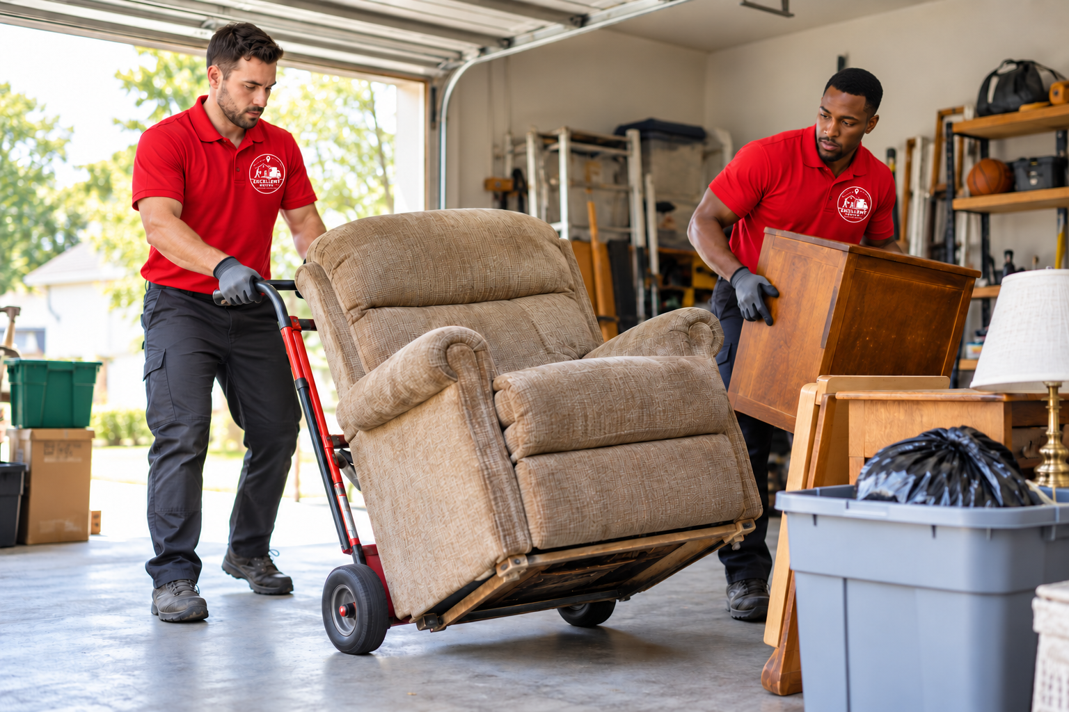 Workers removing unwanted furniture