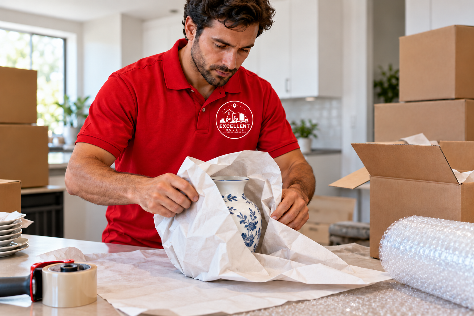 Careful wrapping and packing of household items